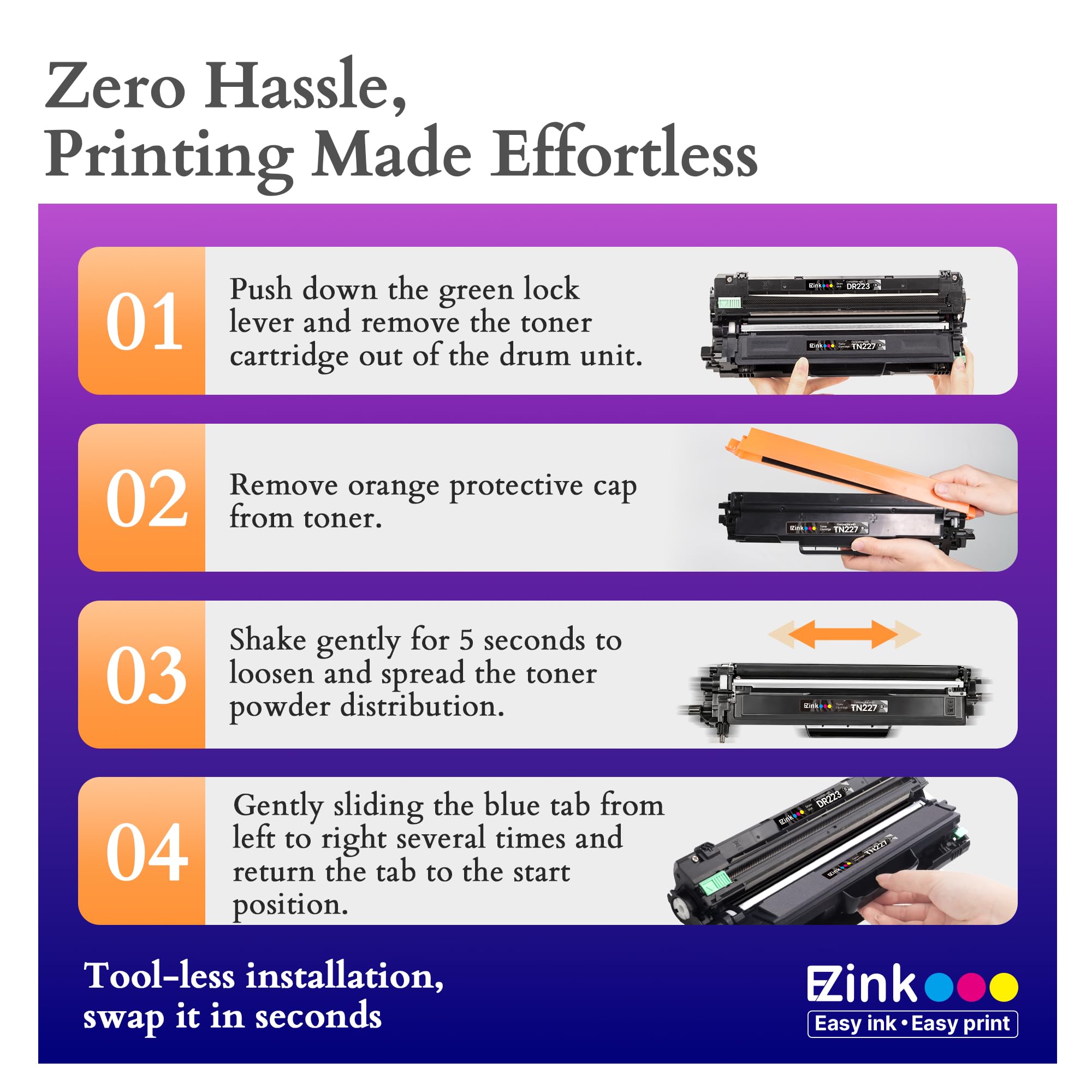 E-Z Ink etiqueta con modelos compatibles ayudando a confirmar compatibilidad rápida