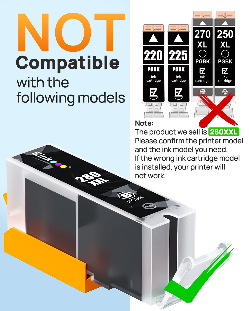 E-Z Ink etiqueta con lista de modelos Canon compatibles y facilidad