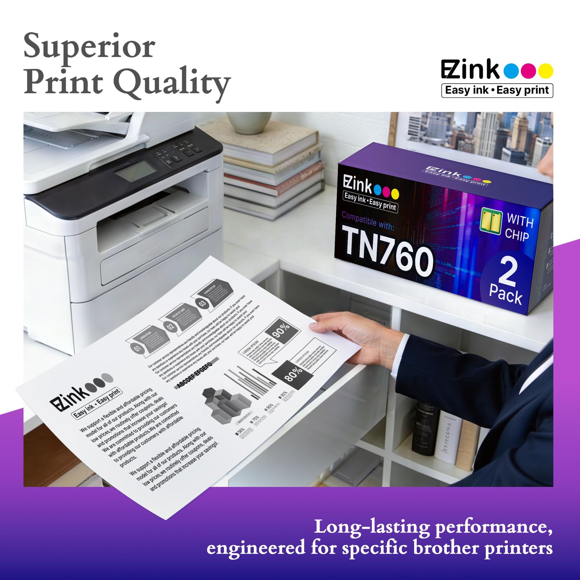 E-Z Ink impresión en papel con texto nítido y contraste profesional