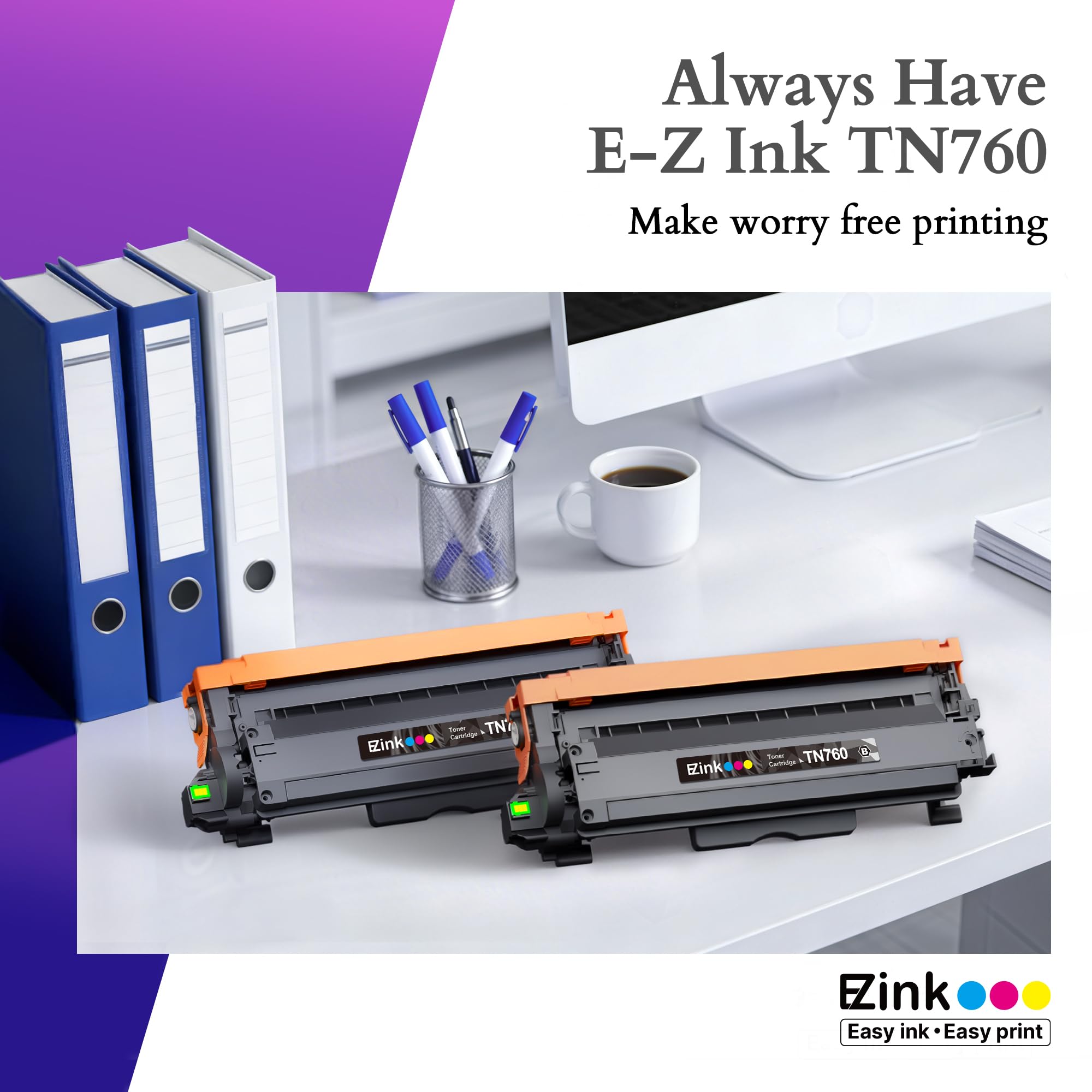 E-Z Ink pack doble TN760 sobre mesa demostrando contenido del paquete