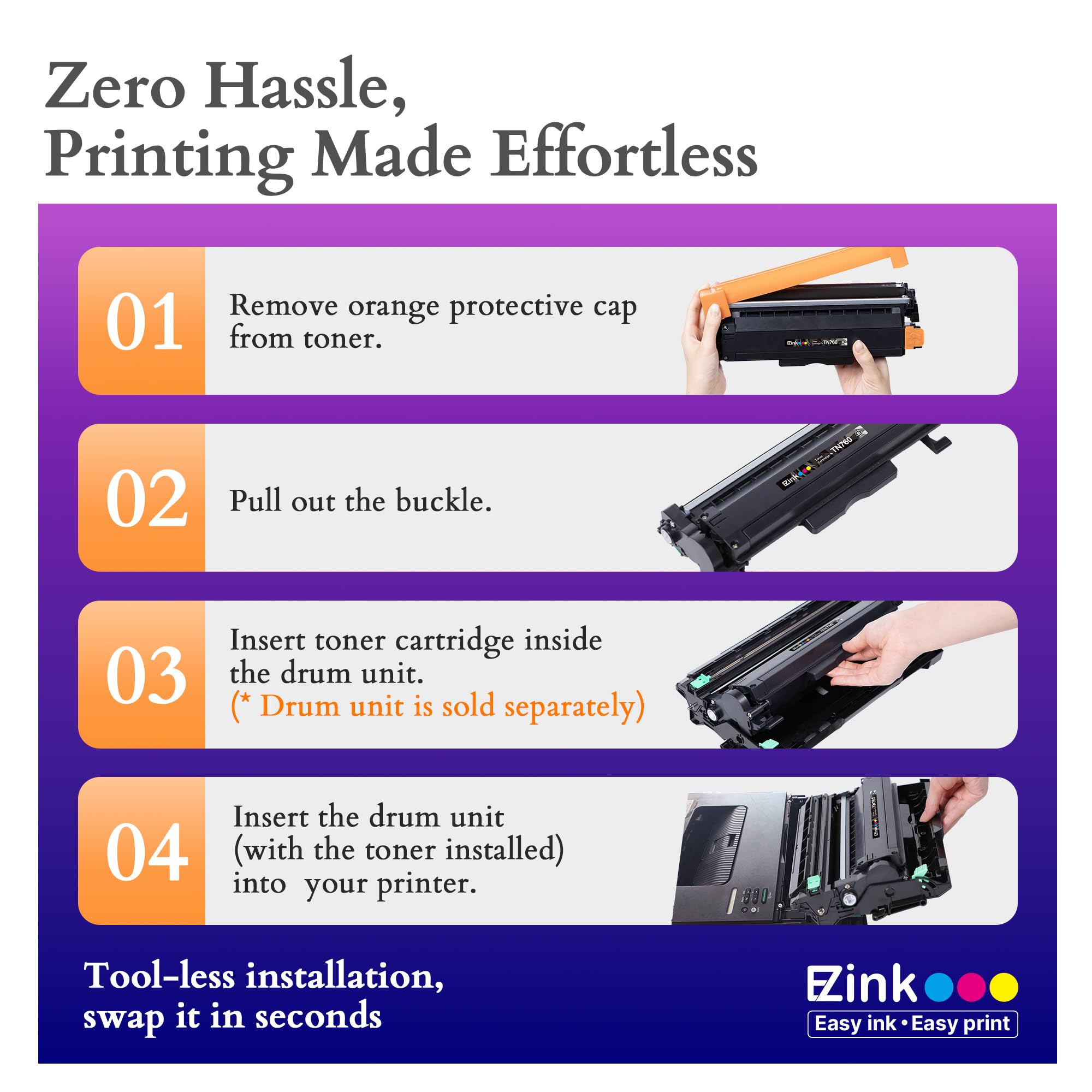 E-Z Ink TN760 cartucho en entorno de oficina demostrando eficiencia y ahorro
