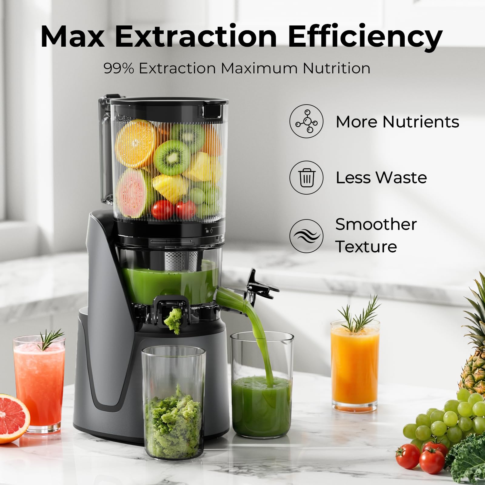 EanOruus exprimidor en uso en cocina moderna integrando estética y funcionalidad