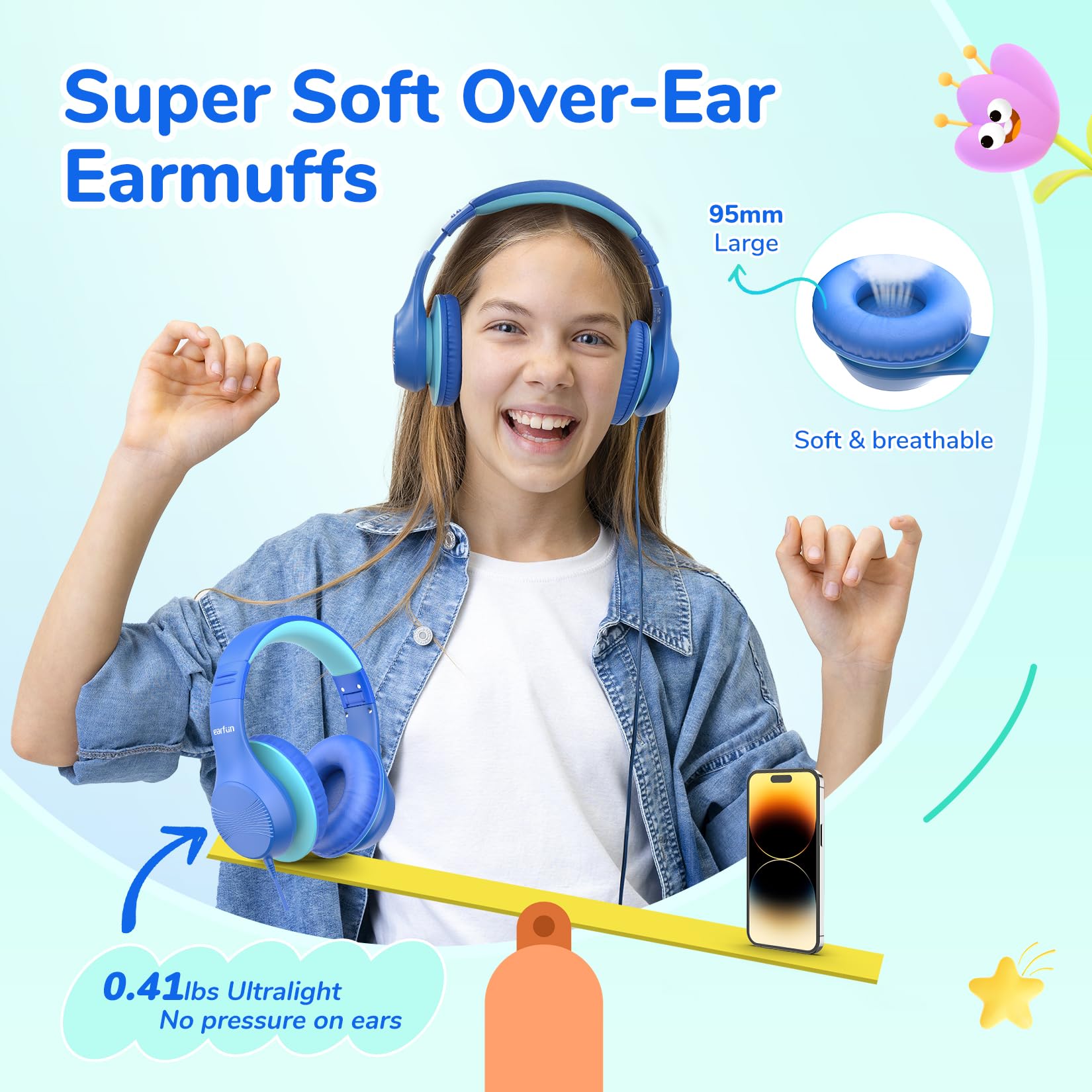 EarFun K3 Kids usados por un niño en estudio o aula digital