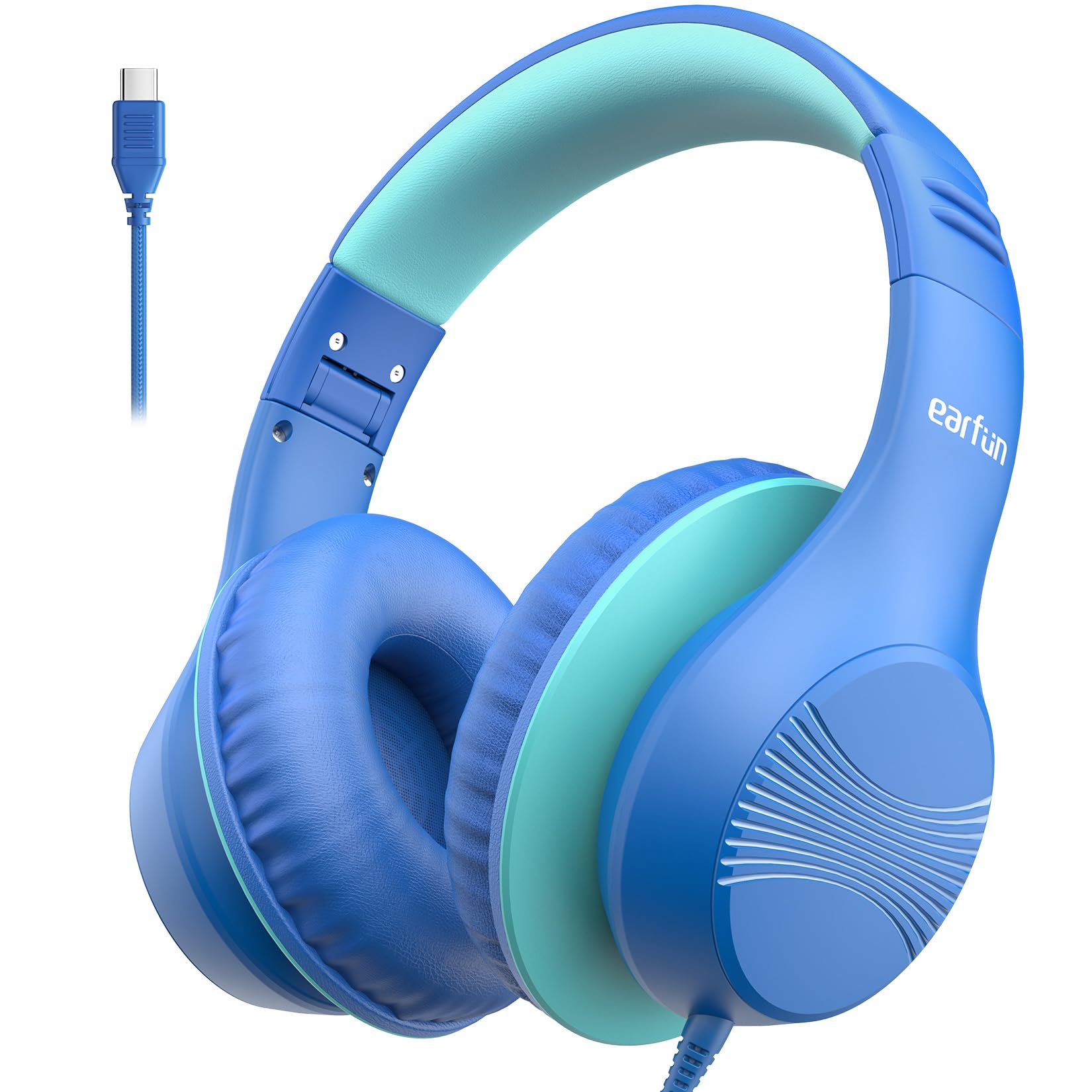 EarFun K3 Kids vista frontal azul mostrando diseño cómodo