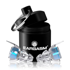 Eargasm paquete frontal azul que muestra diseño y protección auditiva
