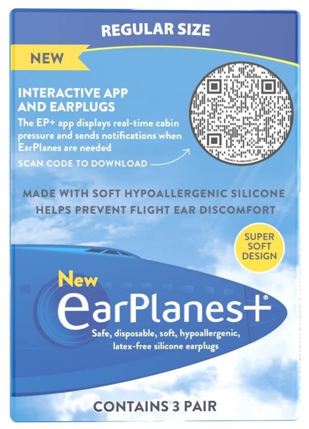 EarPlanes empaque frontal mostrando 3 pares y beneficios de viaje