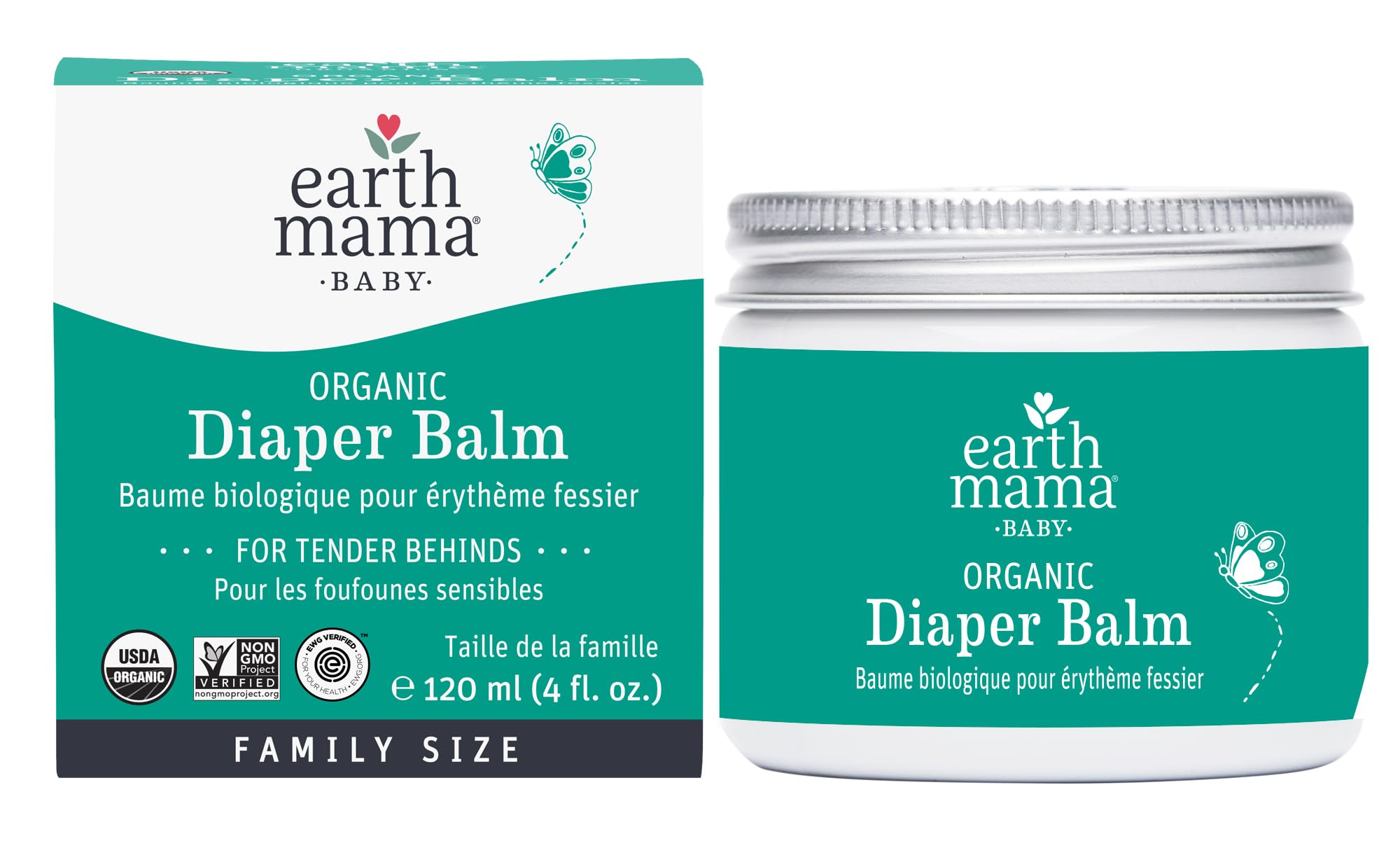 Earth Mama front tub showing brand and clean packaging, promotes trust