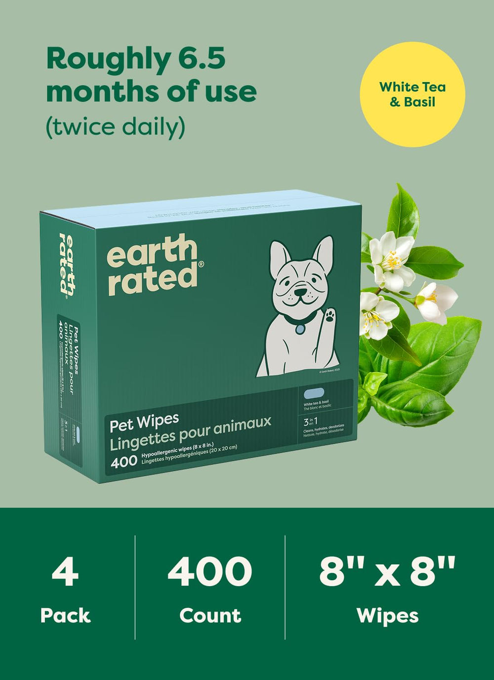 Earth Rated toallitas junto a una mano para mostrar tamaño y escala práctica