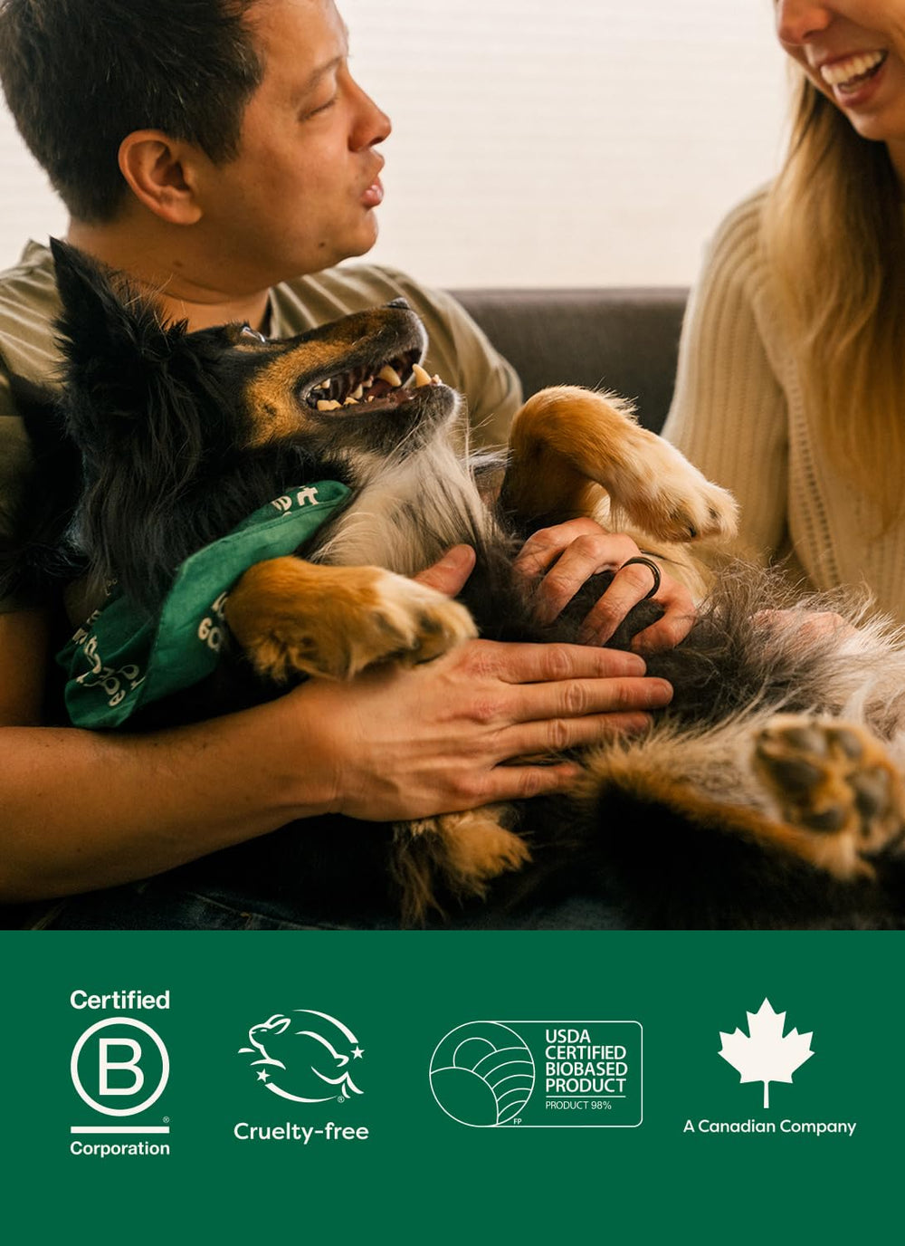 Earth Rated escena de estilo de vida con perro tras paseo limpio