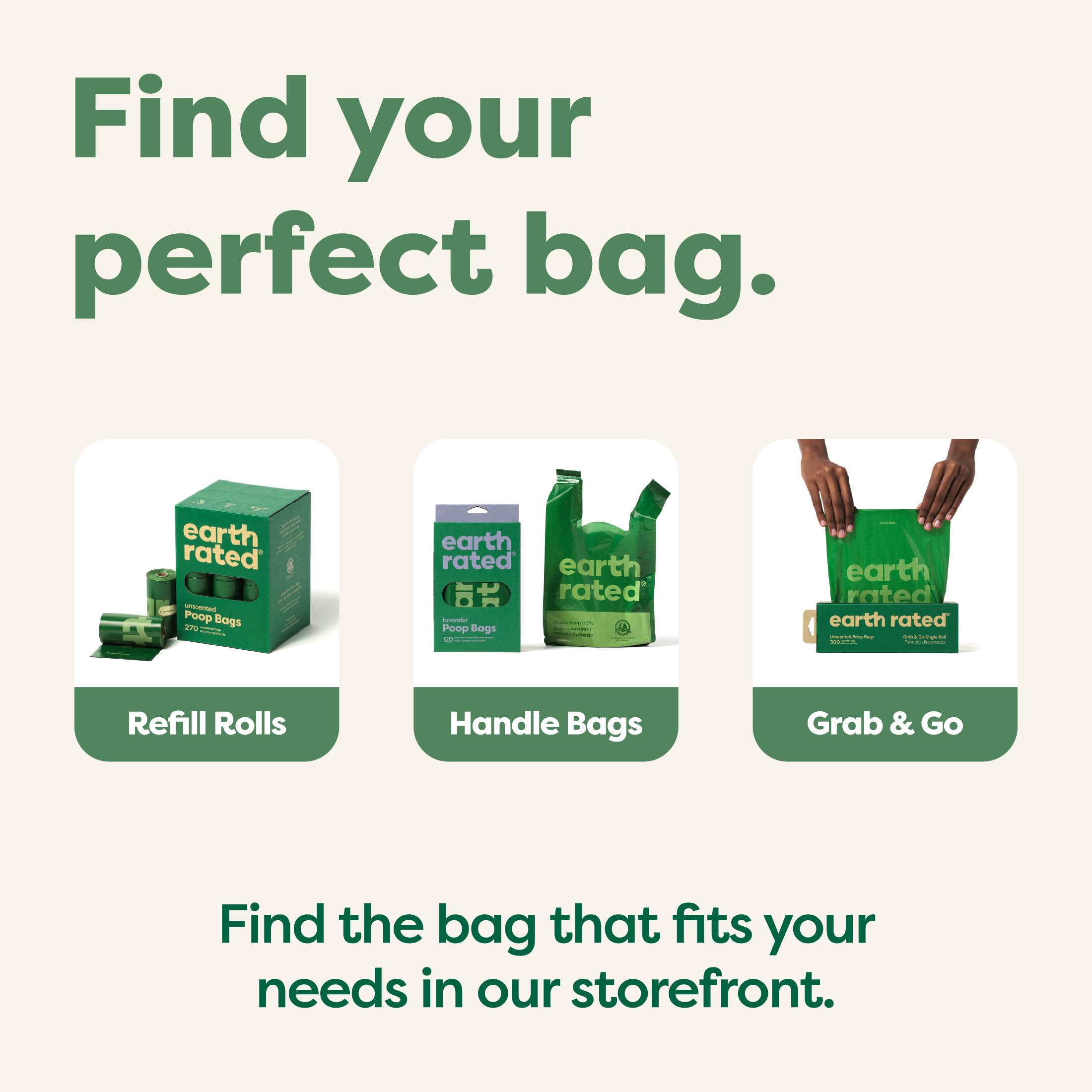 Earth Rated adhesivo "3 Bags Left" visible que avisa cuando quedan pocas bolsas