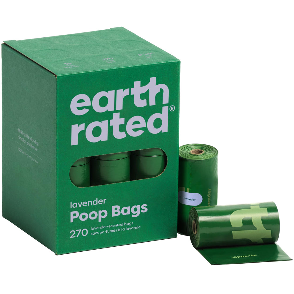 Earth Rated rollo frontal mostrando etiqueta lavanda y cantidad 270 para fácil identificación