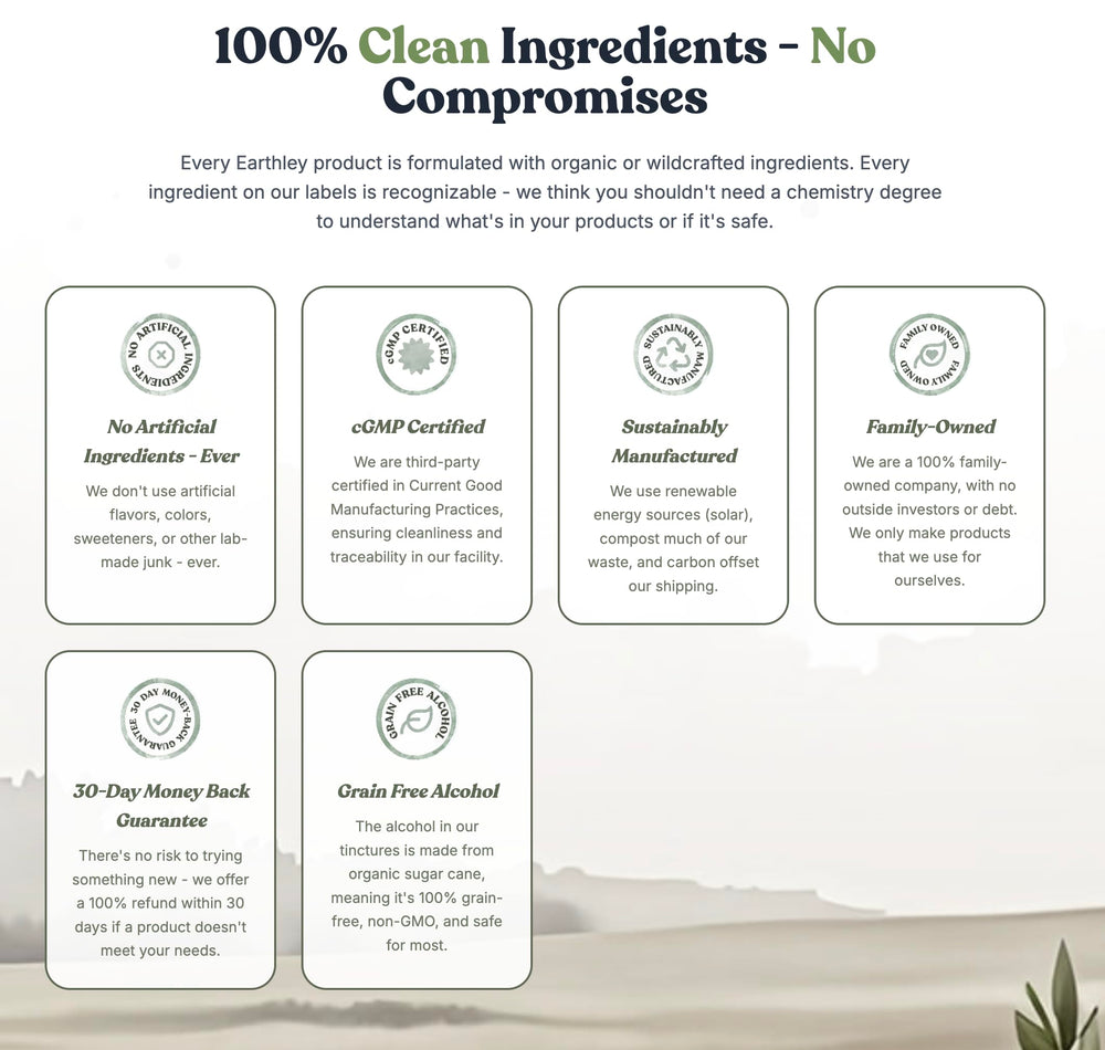 Earthley Wellness frasco con empaque ecológico resaltando presentación sostenible