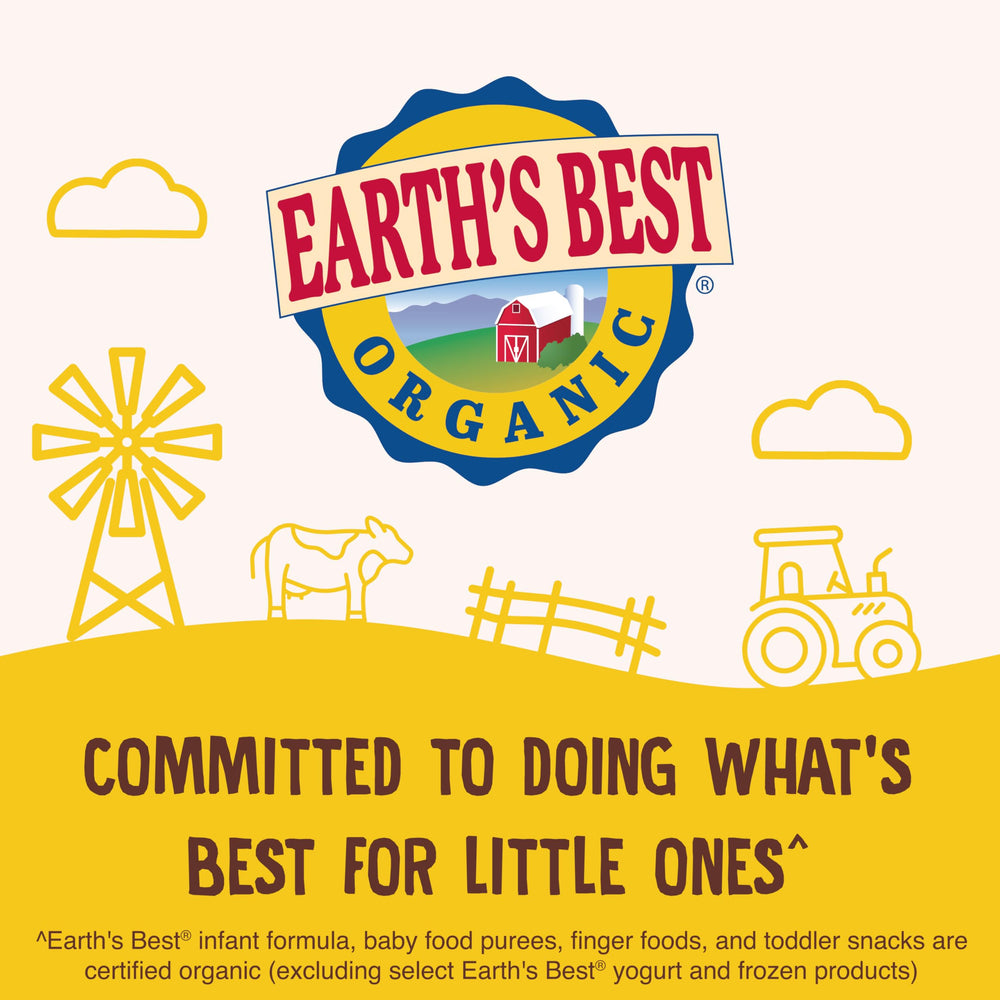 Earth's Best barra Sunny Days junto a yogur en lonchera, merienda lista para consumir