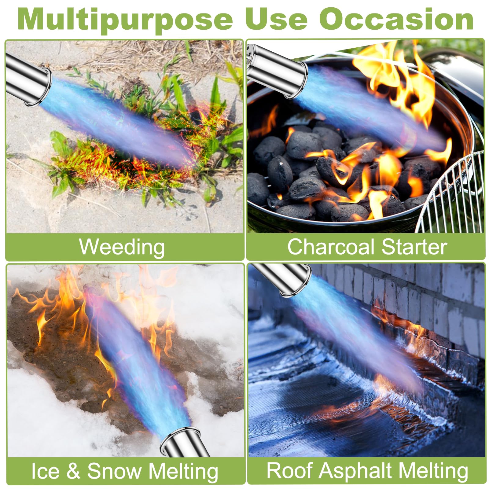 EASITALY torch producing flame while burning weeds, demonstrates efficient weed removal