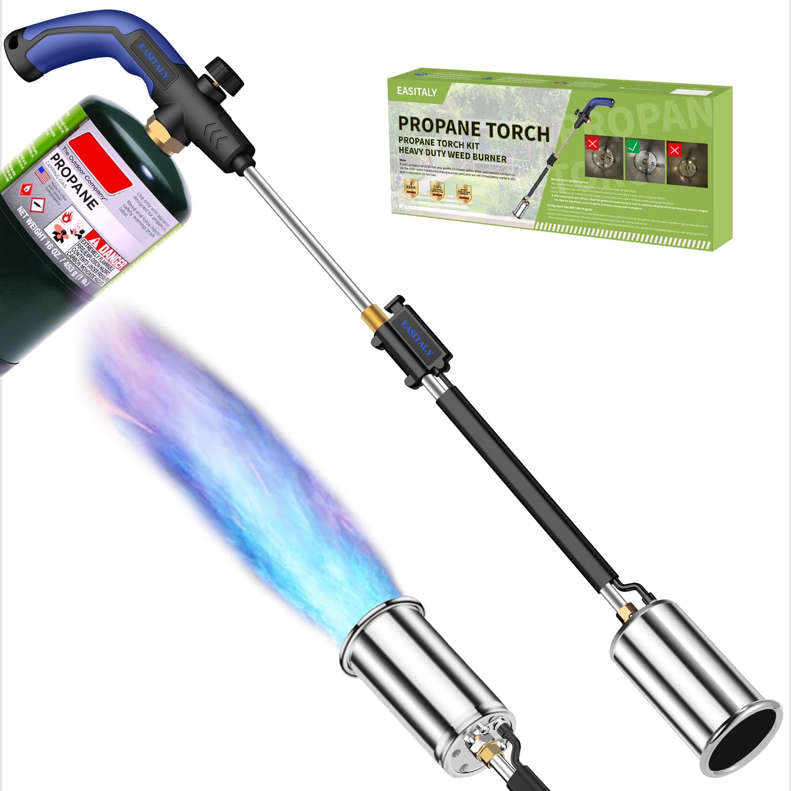 EASITALY torch front view showing compact body and durable build, offers reliable heat