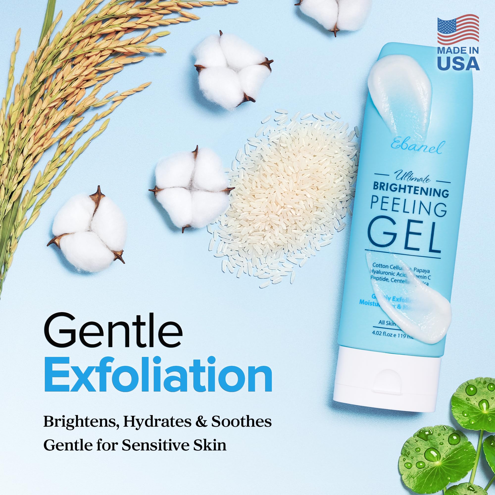 Ebanel textura del gel con celulosa visible, suave y no abrasiva para exfoliar