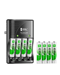 EBL cargador frontal mostrando ranuras y enchufe integrado para viaje