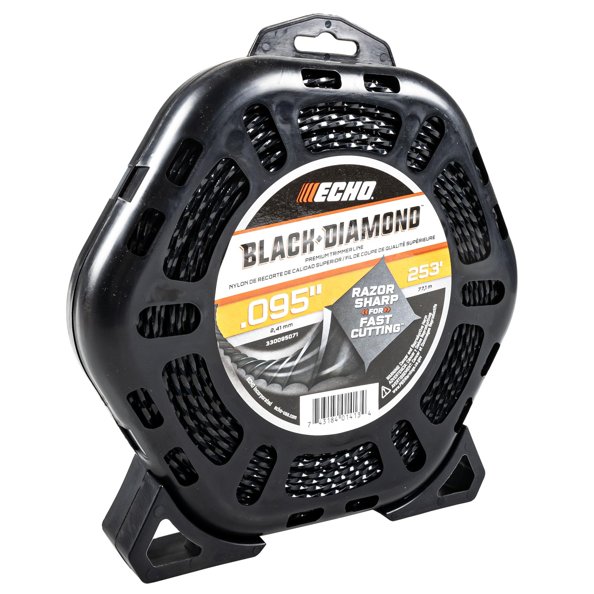ECHO close-up of square-edge trimmer line showing razor edge for cleaner, efficient cutting