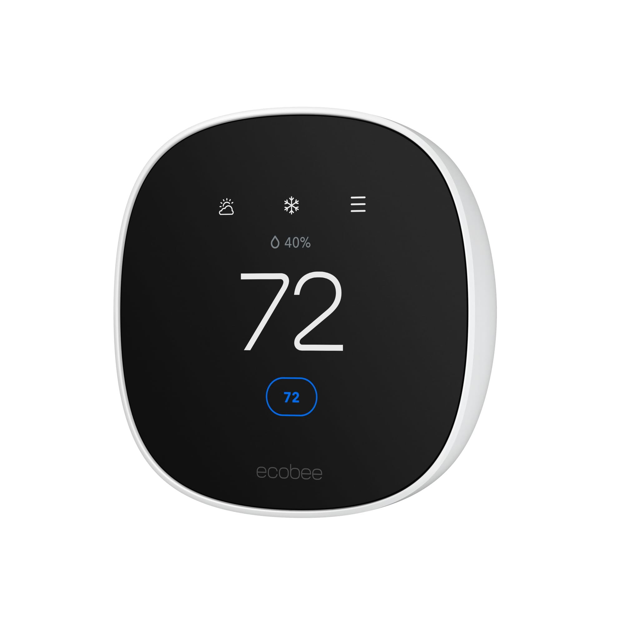 ecobee termostato frontal mostrando la pantalla táctil y control claro