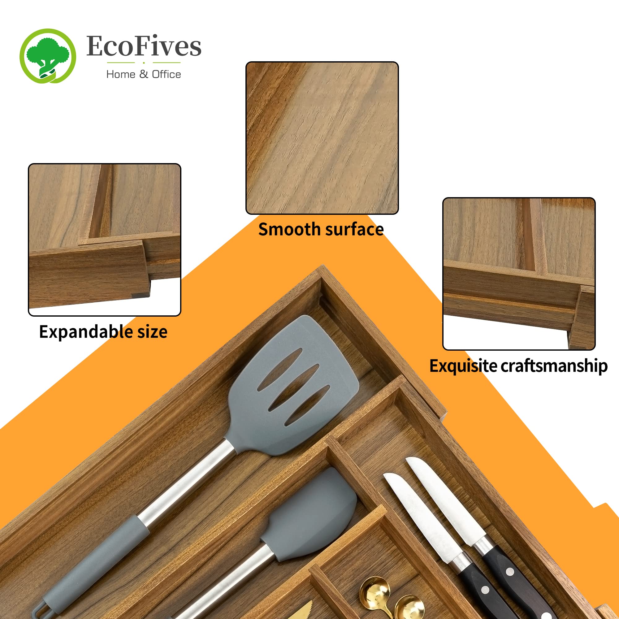 EcoFives bandeja llena de cubiertos y utensilios ilustrando capacidad y separación fácil