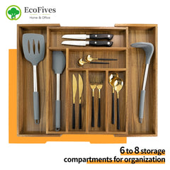 EcoFives primer plano de veta de acacia mostrando textura resistente y estética cálida