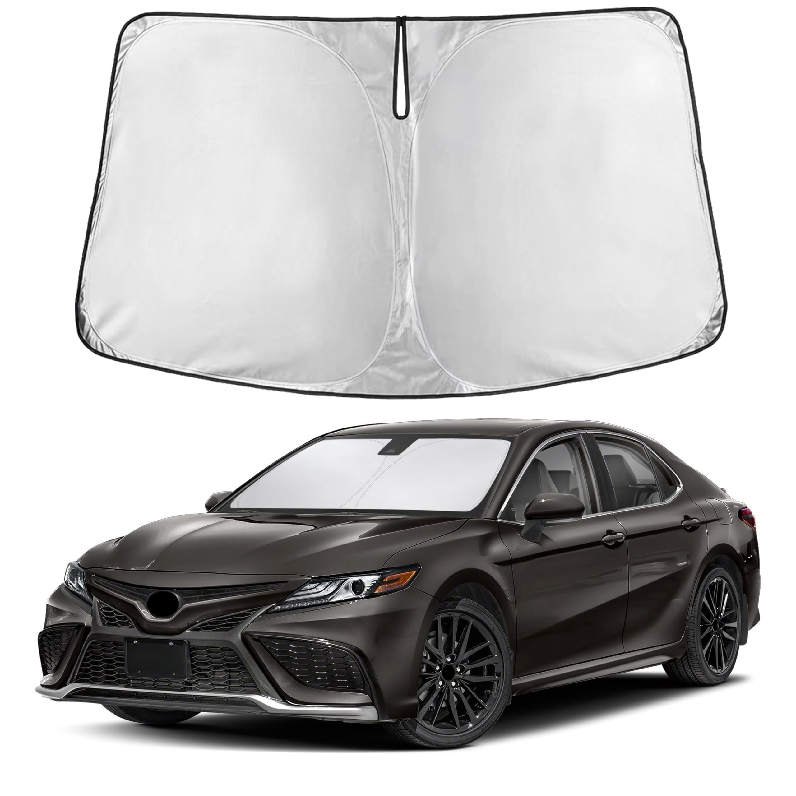 EcoNour parasol frontal instalado en Toyota Camry, reduce calor interior