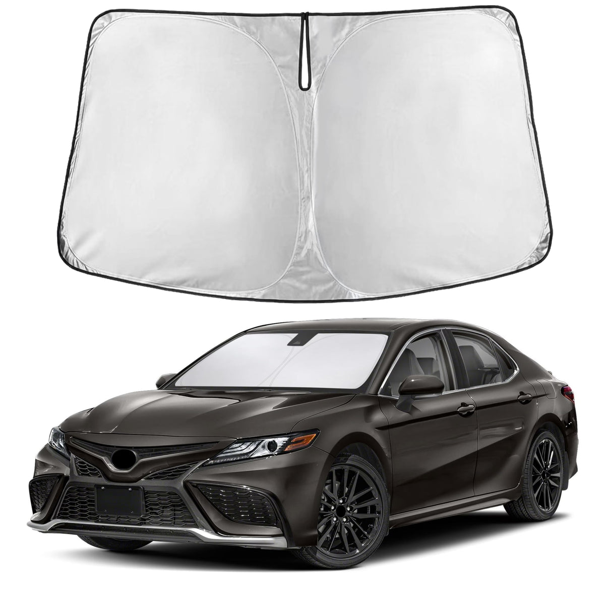EcoNour parasol frontal instalado en Toyota Camry, reduce calor interior