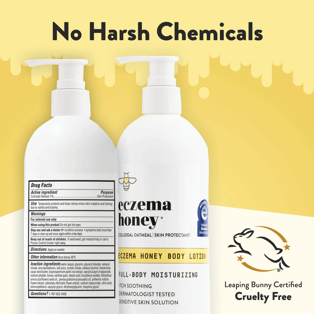 ECZEMA HONEY envase junto a mano para comparar tamaño práctico