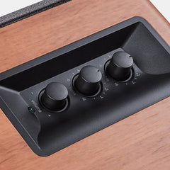 Edifier R1280T panel trasero con entradas RCA para conectar múltiples fuentes