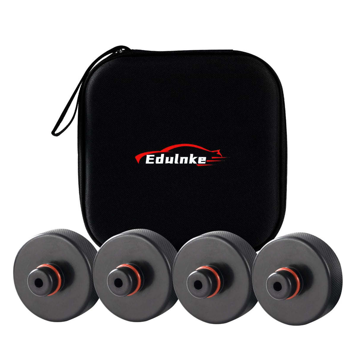 Edulnke frontal empaque mostrando kit de 4 pucks y bolsa para transportar
