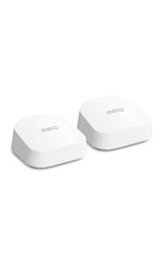 Amazon eero 7 frontal pack de 2 mostrando diseño minimalista y señal estable