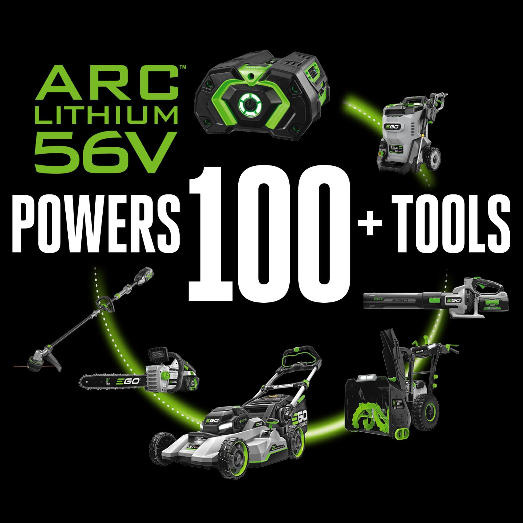 EGO Power+ in backyard lifestyle scene highlighting quiet, cordless yard work