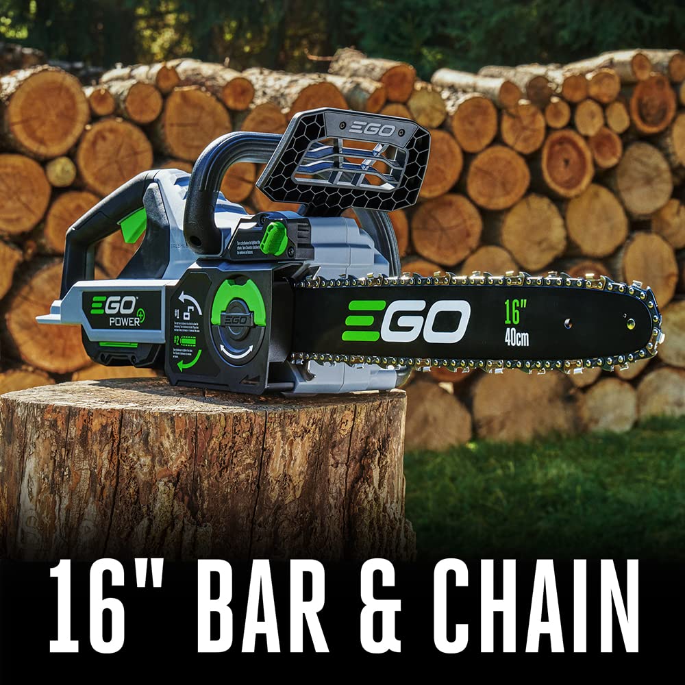 EGO Power+ close-up of chain teeth showing sharp blade detail for efficient cuts
