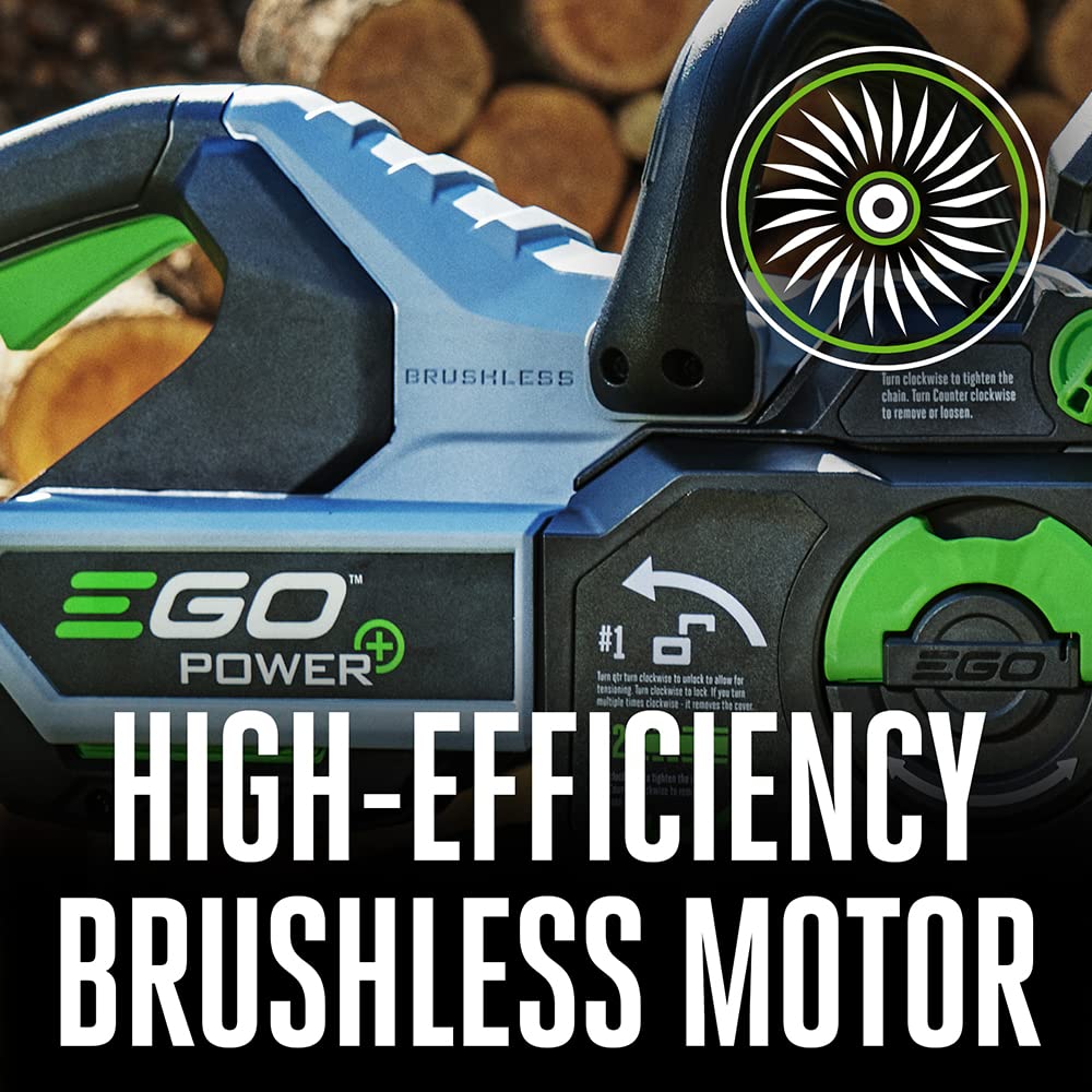 EGO Power+ in use cutting a branch showing cordless mobility and low noise benefit