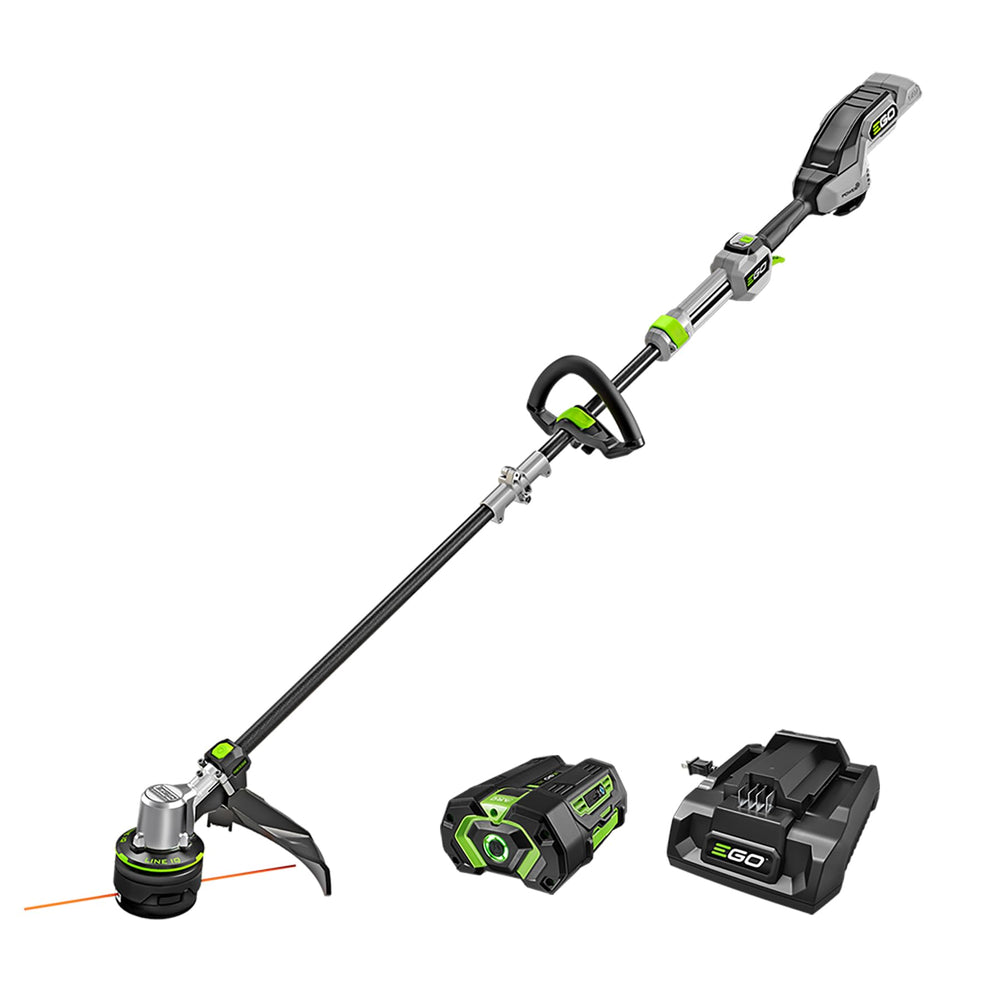 EGO Power+ ST1623T front angle view showing streamlined trimmer and controls