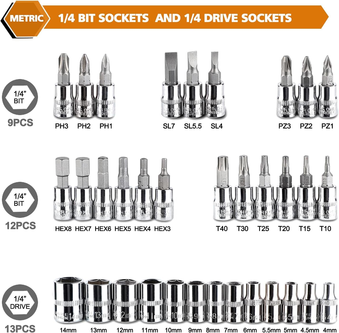 Egofine juegos de vasos 4 a 14 mm ordenados para selección rápida
