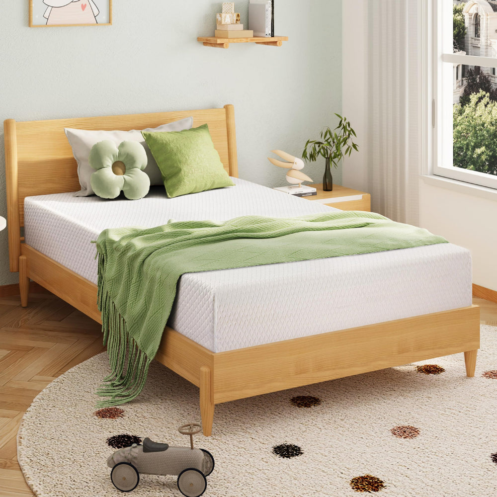 EGOHOME colchón twin frontal mostrando cubierta blanca y proporción exacta