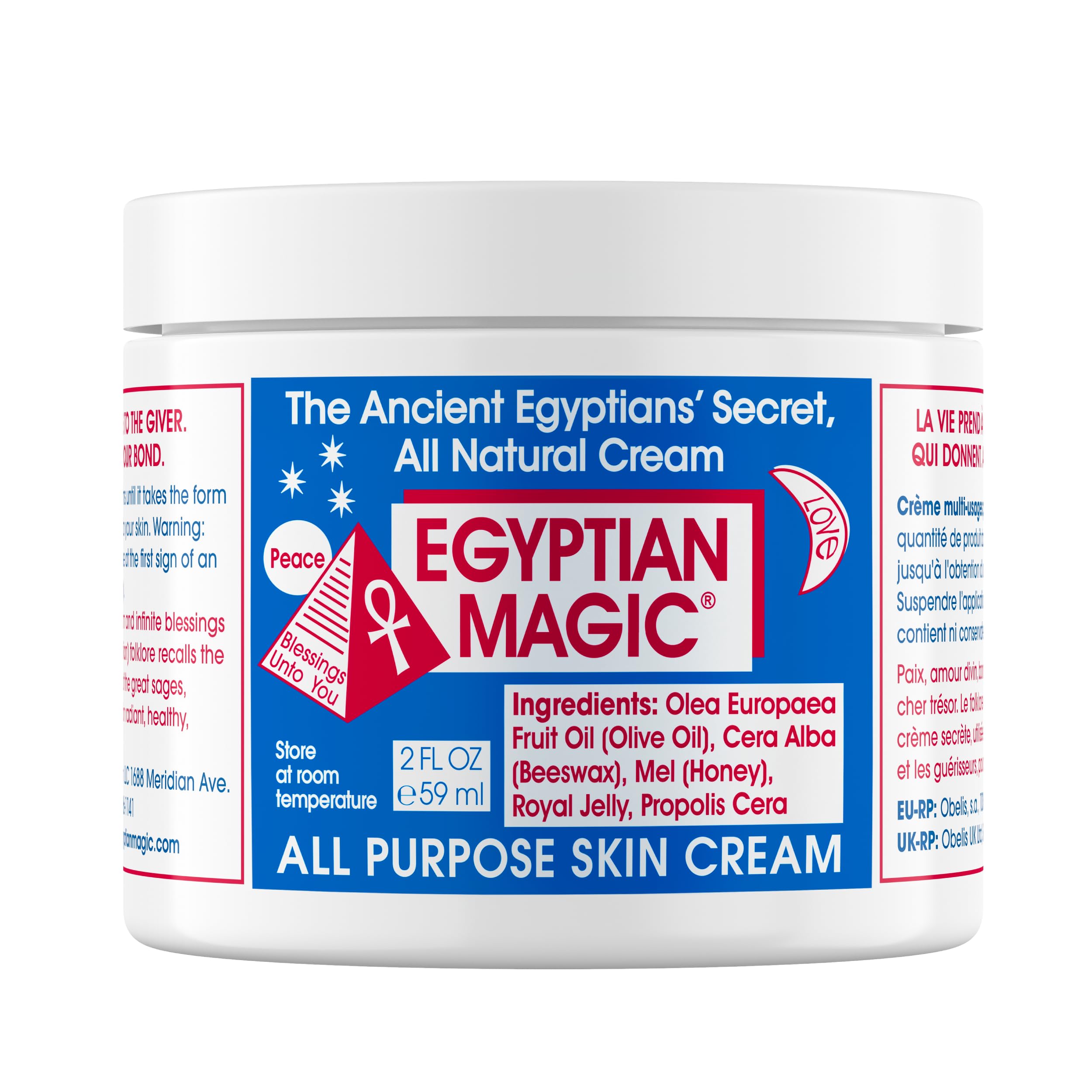 Egyptian Magic frasco frontal mostrando etiqueta clara y compacto