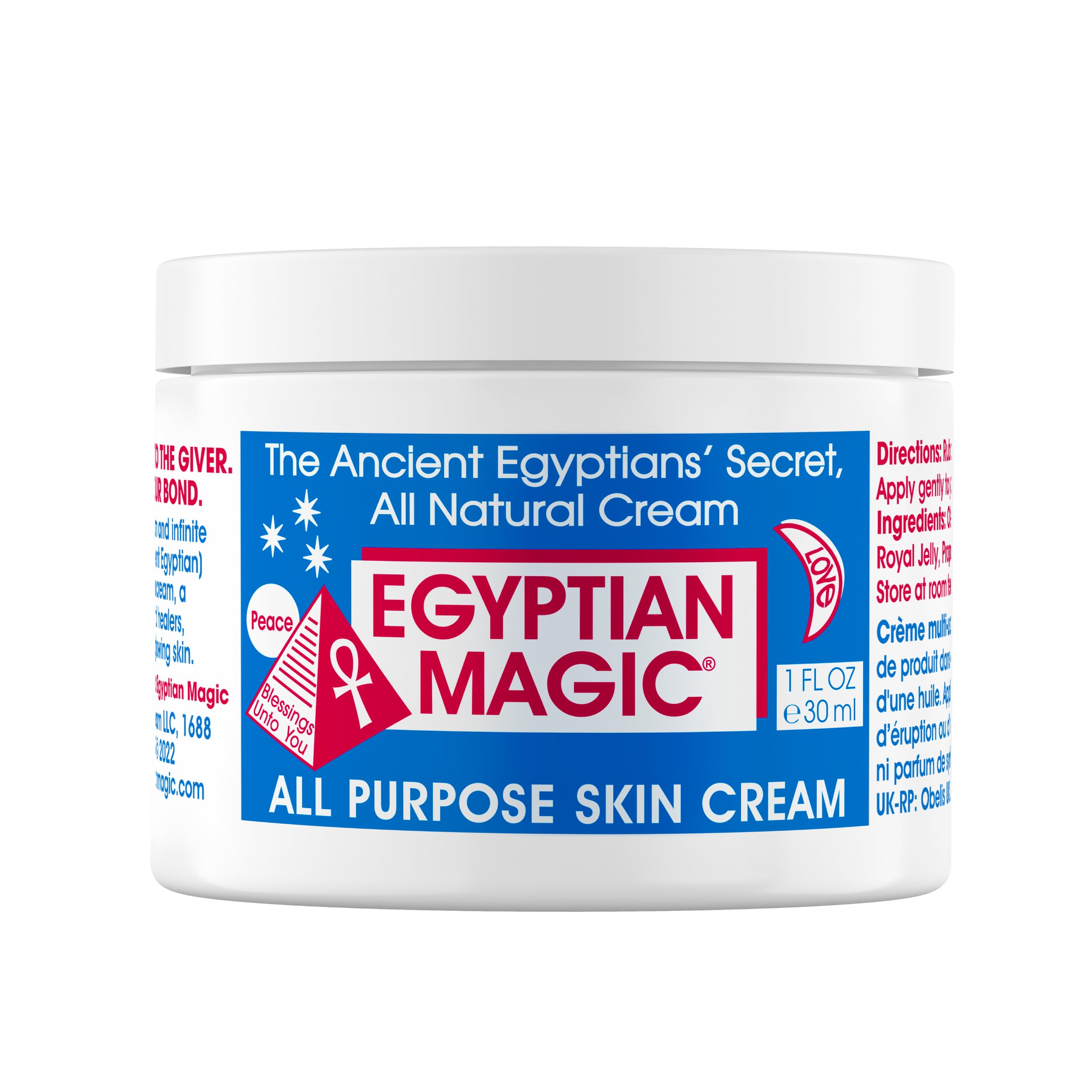 Egyptian Magic tarro frontal mostrando tamaño portátil y fórmula concentrada