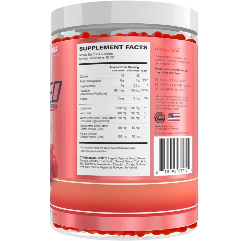 EHP Labs OxyShred etiqueta nutricional enfocada para ver dosis e ingredientes