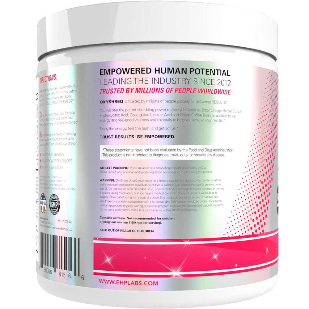EHP Labs deportista mujer con OxyShred preparándose para sesión intensa