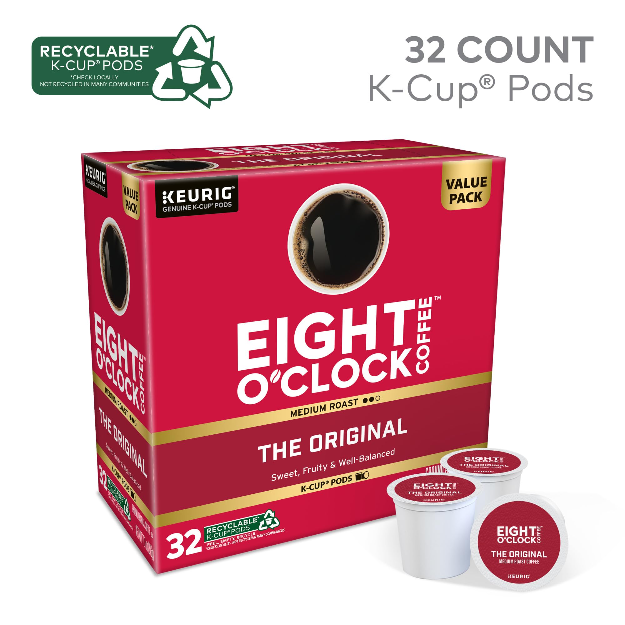 Eight O'Clock Coffee primer plano de cápsula K-Cup mostrando cierre hermético