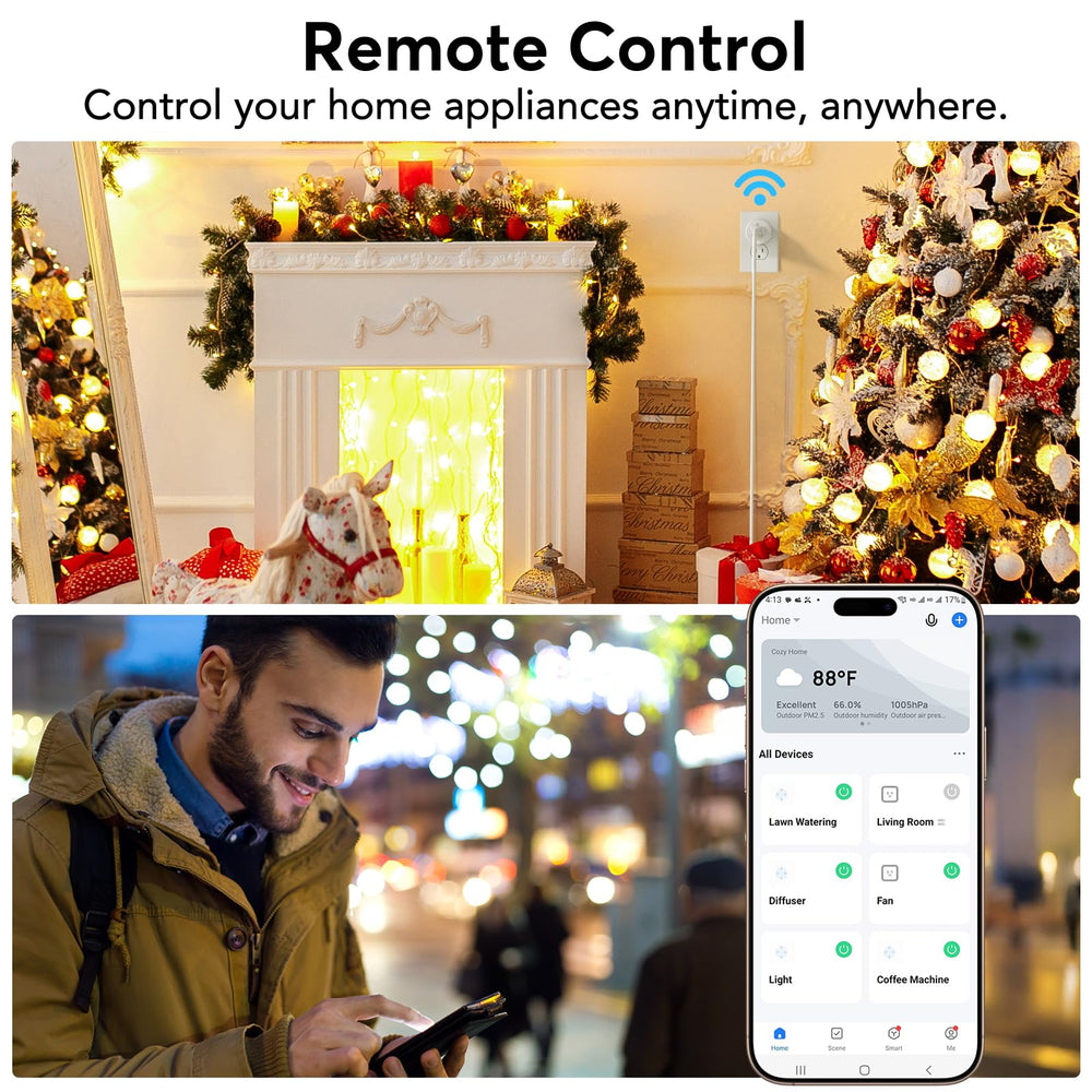 EIGHTREE enchufe conectado en una toma de pared, muestra compatibilidad y fácil instalación