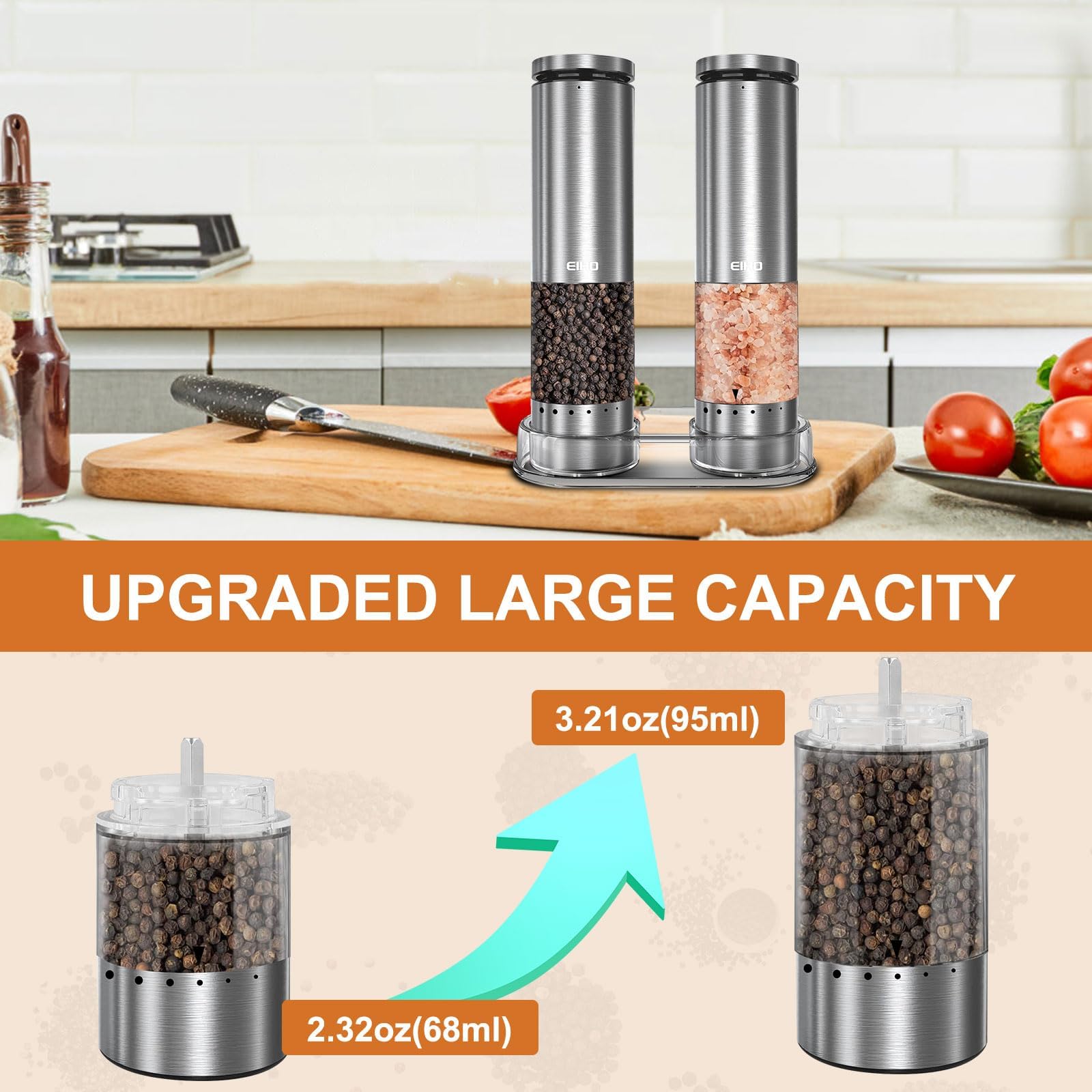 EIHO comparación de tamaño con cucharas para apreciar capacidad 95 ml