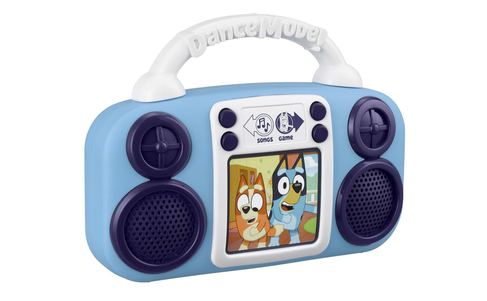 eKids Bluey junto a una regla para mostrar tamaño real