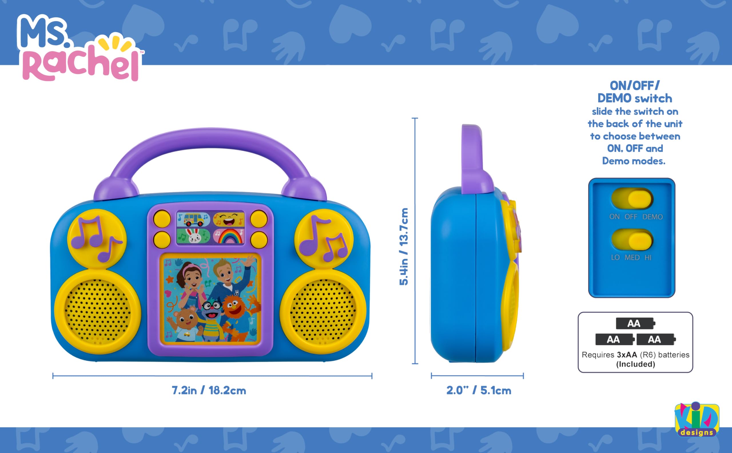 eKids Ms Rachel comparación tamaño junto a juguete común