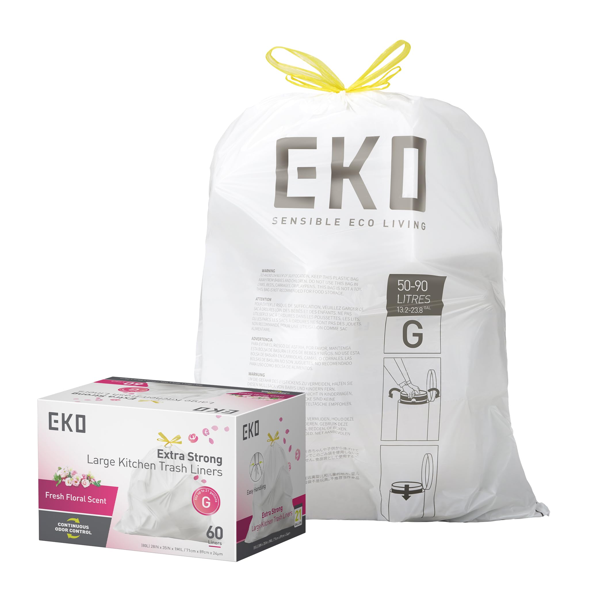 EKO paquete frontal 60 bolsas blanco mostrando capacidad y presentación