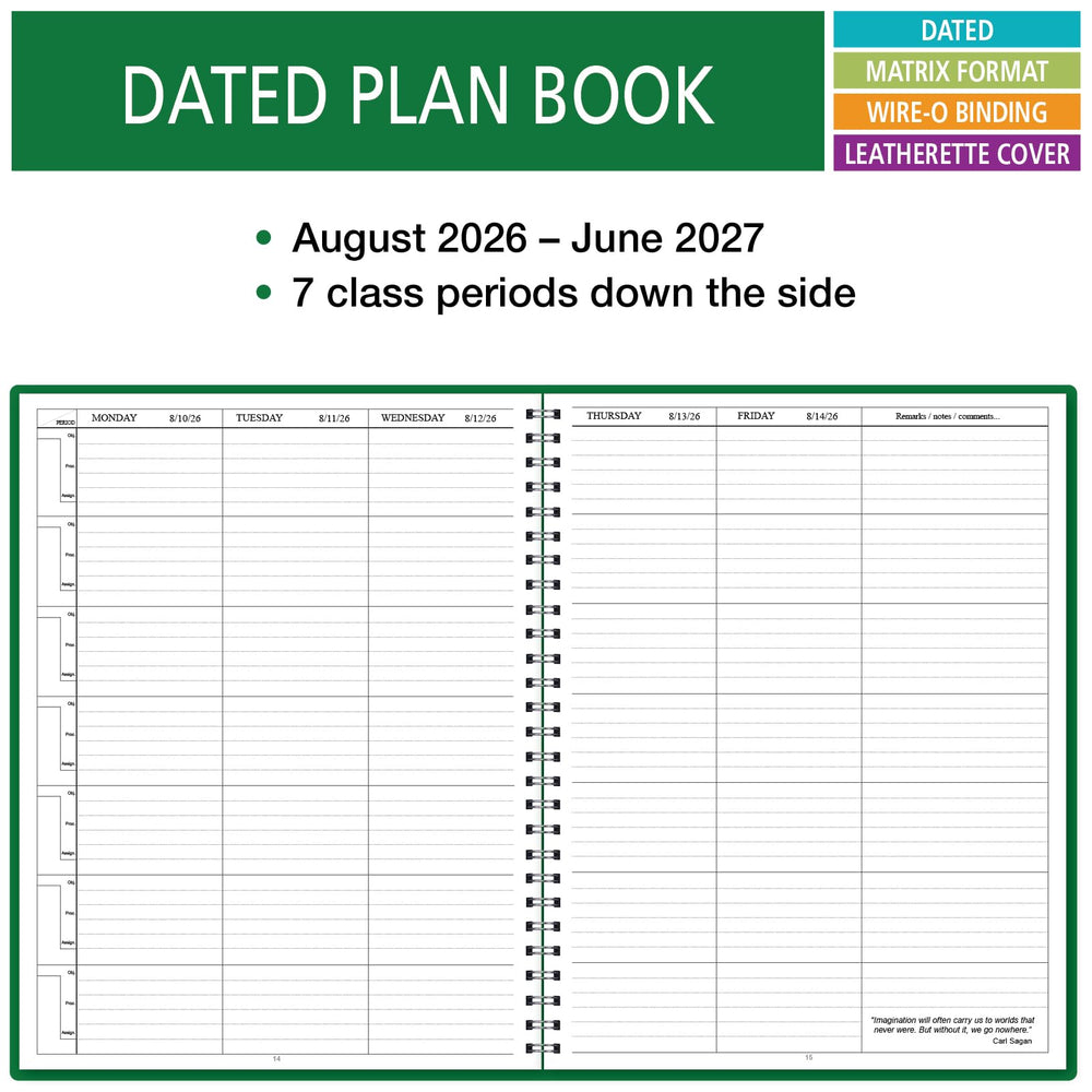 Elan Publishing Company vista interna con días arriba y siete periodos para planificación clara