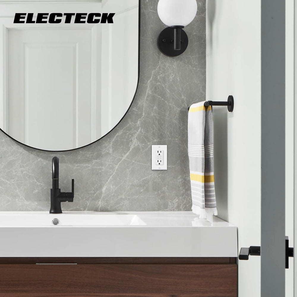 ELECTECK primer plano de botones TEST y RESET para comprobación fácil