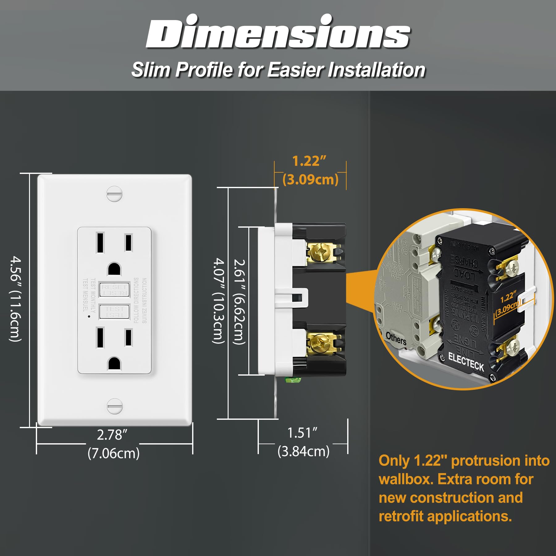 ELECTECK terminales lateral y posterior para instalación versátil y segura
